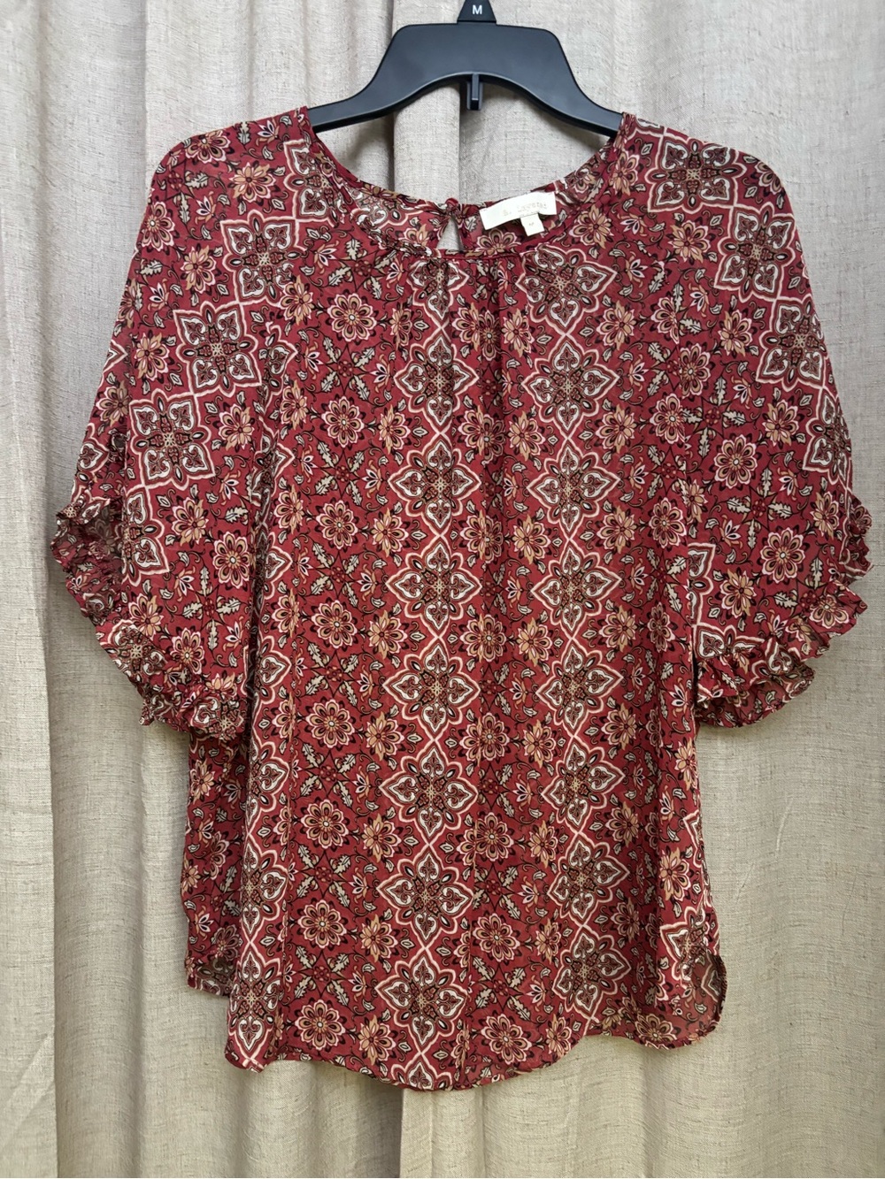 Women's Red Floral Print Peasant Blouse